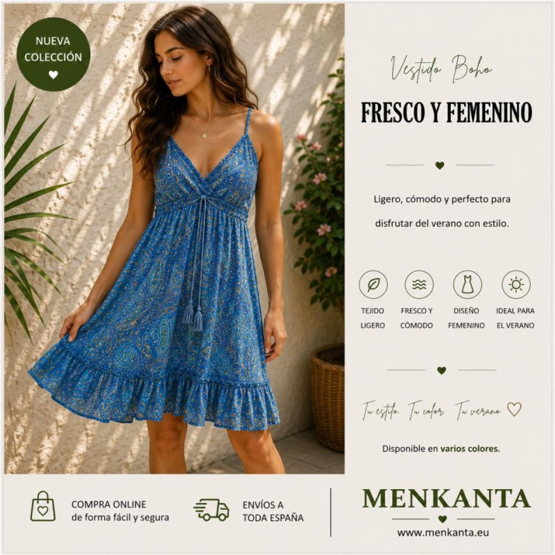 VESTIDO ETNICO INAYA CORTO TIRANTE CUELLO 