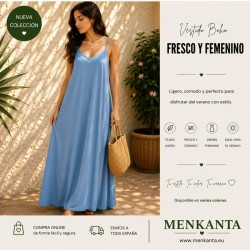 VESTIDO LARGO LISO TIRANTE FINO RASO PECHO