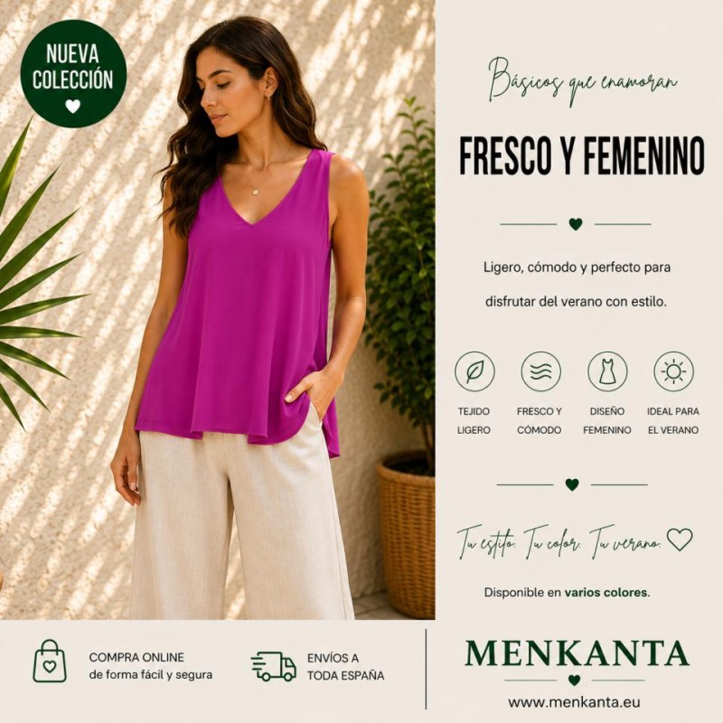 BLUSA LISA INAYA SIN MANGA CUELLO V 