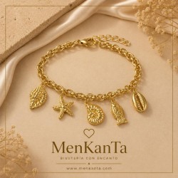 PULSERA ACERO DORADA PEZ CARACOLA ESTRELLA