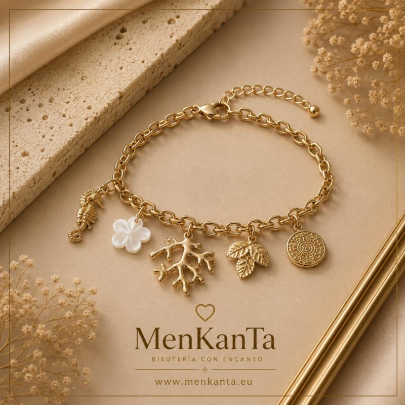 PULSERA ACERO DORADA MARINERA