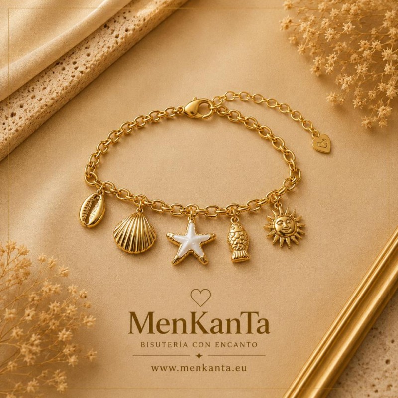 PULSERA ACERO DORADA MARINERA ESTRELLA NACAR