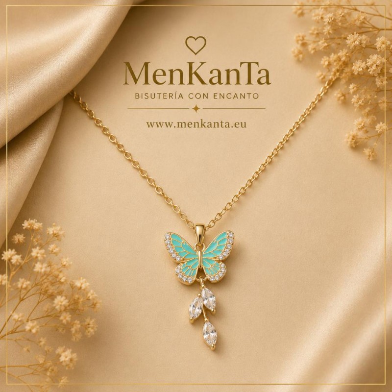 COLGANTE MARIPOSA Y ESMALTE DORADA VERDE