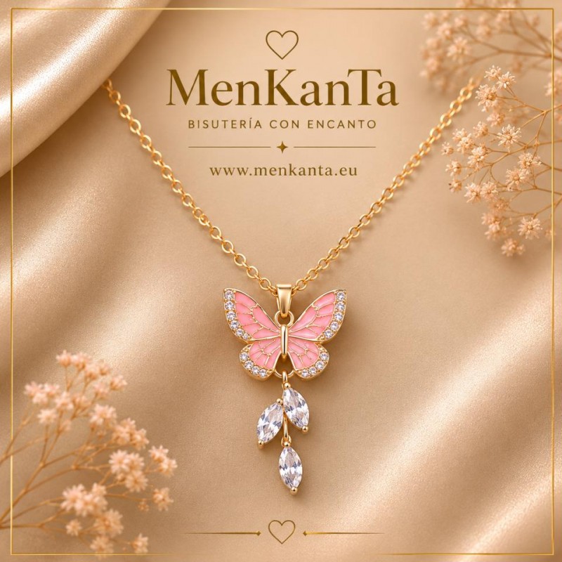 COLGANTE MARIPOSA Y ESMALTE DORADA ROSA
