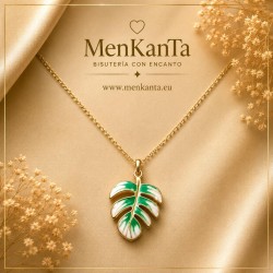COLGANTE HOJA MOSTERA Y ESMALTE DORADA VERDE