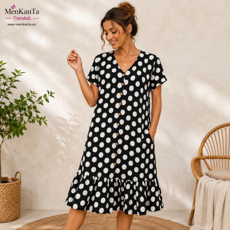 VESTIDO CAMISERO LUNAR MANGA CUELLO PICO