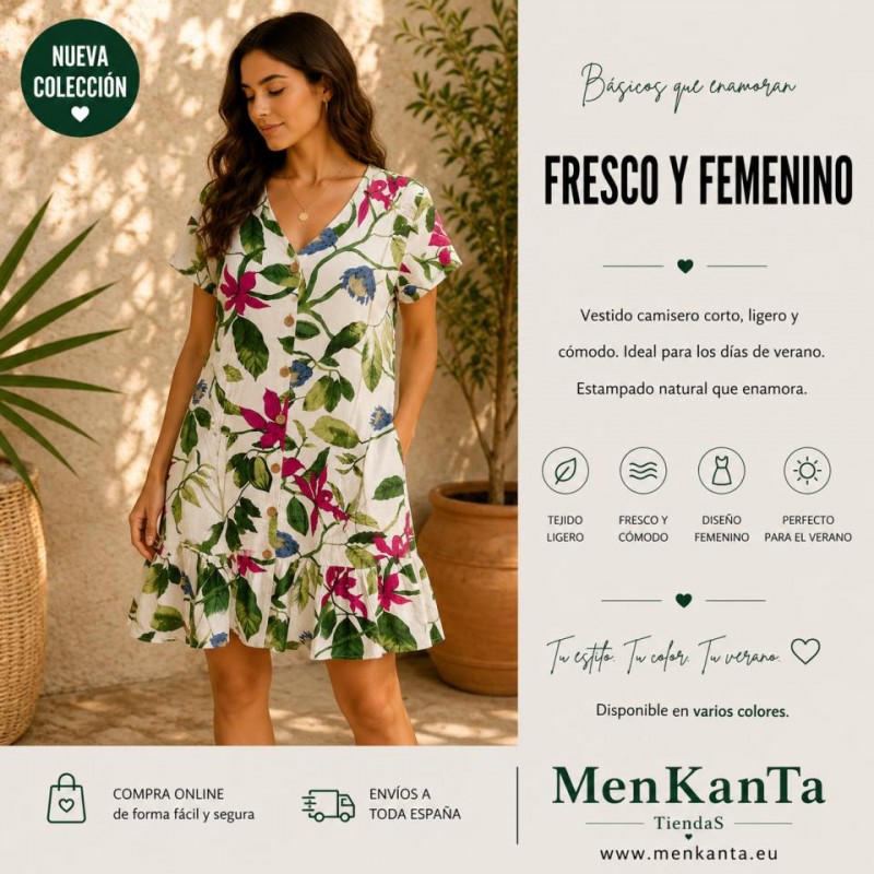 VESTIDO CAMISERO OLEXA MANGA CUELLO PICO