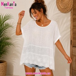 BLUSA CON LENTEJUELA Y BORDADO MANGA CORTA 