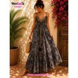 VESTIDO ETNICO LARGO TIRA LENTEJUELA CENTRO 