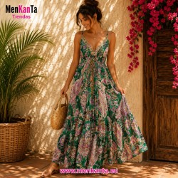 VESTIDO ETNICO LARGO TIRA LENTEJUELA CENTRO 