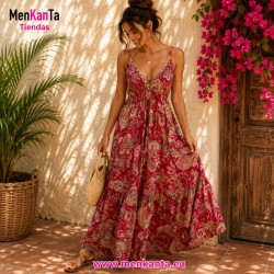 VESTIDO ETNICO LARGO TIRA LENTEJUELA CENTRO 
