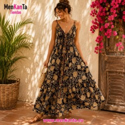 VESTIDO ETNICO LARGO TIRA LENTEJUELA CENTRO 