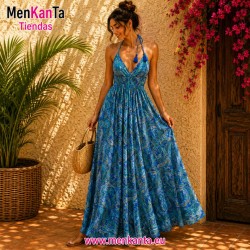 VESTIDO ETNICO LARGA ESPALDA DESCUBIERTA MULTICOLO