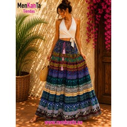 FALDA ETNICA MULTICOLOR CINTURA ELASTICO