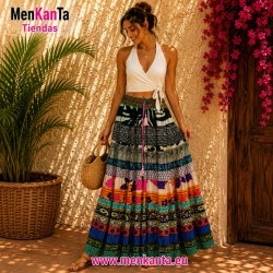 FALDA ETNICA MULTICOLOR CINTURA ELASTICO