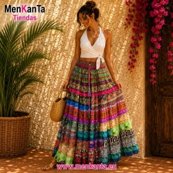 FALDA ETNICA MULTICOLOR CINTURA ELASTICO