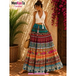 FALDA ETNICA MULTICOLOR CINTURA ELASTICO