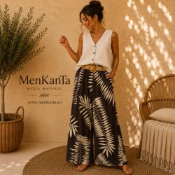 PANTALON HOJA PALMERA LARGO CON CINTURON