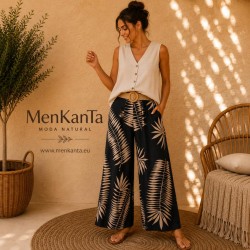 PANTALON HOJA PALMERA LARGO CON CINTURON