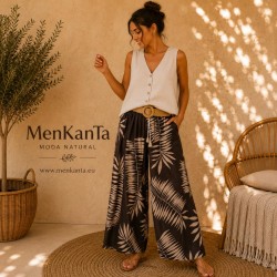 PANTALON HOJA PALMERA LARGO CON CINTURON
