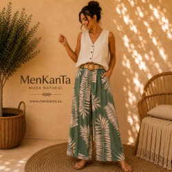 PANTALON HOJA PALMERA LARGO CON CINTURON