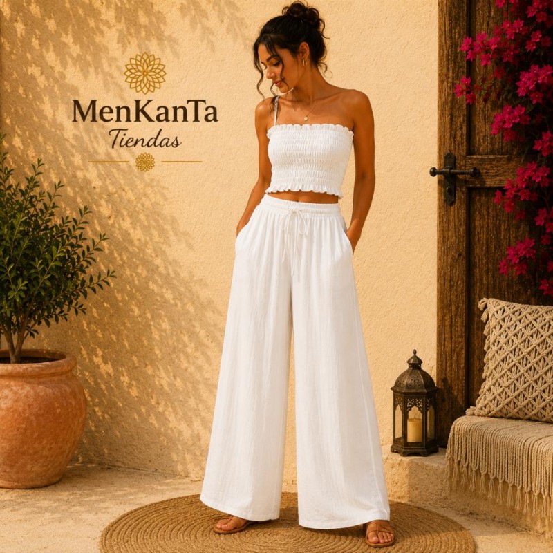TOP NIDO ABEJA Y PANTALON LARGO ANCHO