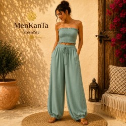 PANTALON LARGO BOMBACHO CON TACHUELAS