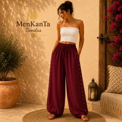 PANTALON LARGO BOMBACHO CON TACHUELAS