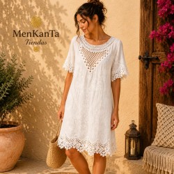 VESTIDO ENCAJE CALADO MANGA CORTA