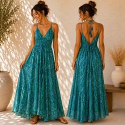VESTIDO AMNA LARGO LAZO ESPALDA NIDO ABEJA DELANTE