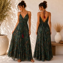 VESTIDO AMNA LARGO LAZO ESPALDA NIDO ABEJA DELANTE
