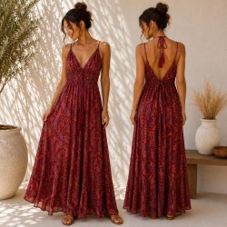 VESTIDO AMNA LARGO LAZO ESPALDA NIDO ABEJA DELANTE