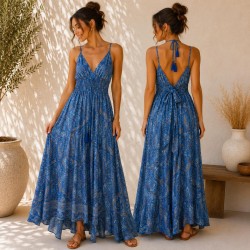 VESTIDO AMNA LARGO LAZO ESPALDA NIDO ABEJA DELANTE