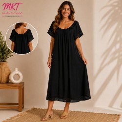 VESTIDO LISO REJILLA EN FILO MANGAS Y BAJO