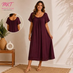 VESTIDO LISO REJILLA EN FILO MANGAS Y BAJO