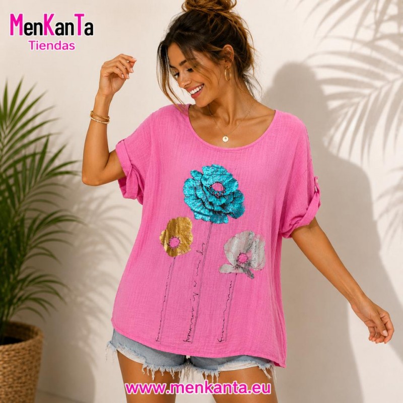 BLUSA TRES FLOR BRILLO LISA