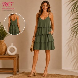 VESTIDO LISO CORTO VOLANTES TIRANTE FINO