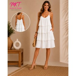 VESTIDO LISO CORTO VOLANTES TIRANTE FINO