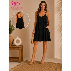 VESTIDO LISO CORTO VOLANTES TIRANTE FINO
