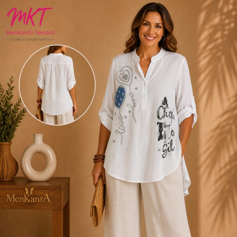 CAMISA CORAZONES ANCHA MANGA FRANCES