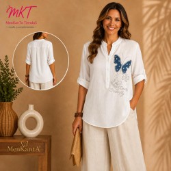 CAMISA MARIPOSAS ANCHA MANGA FRANCES