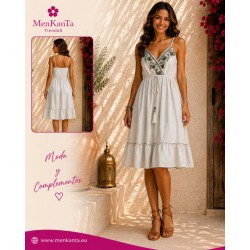 VESTIDO AMANDA CORTO TIRANTE FINO DECORACION PECHO