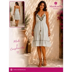 VESTIDO AMANDA CORTO TIRANTE FINO DECORACION PECHO