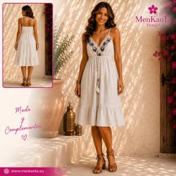 VESTIDO AMANDA CORTO TIRANTE FINO DECORACION PECHO