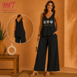 BLUSA TRES MARGARITAS BRILO SIN MANGA