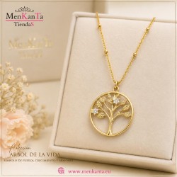 COLGANTE ARBOL DE LA VIDA EN CIRCULO DORADO