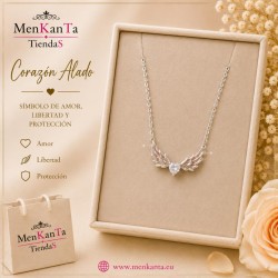 COLGANTE CORAZON ALADO CON PIEDRA  PLATEADO