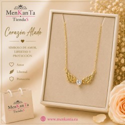 COLGANTE CORAZON ALADO CON PIEDRA  DORADO