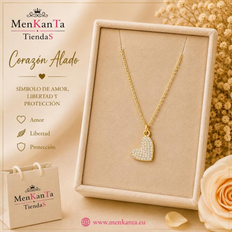 COLGANTE CORAZON CON PIEDRA  DORADO