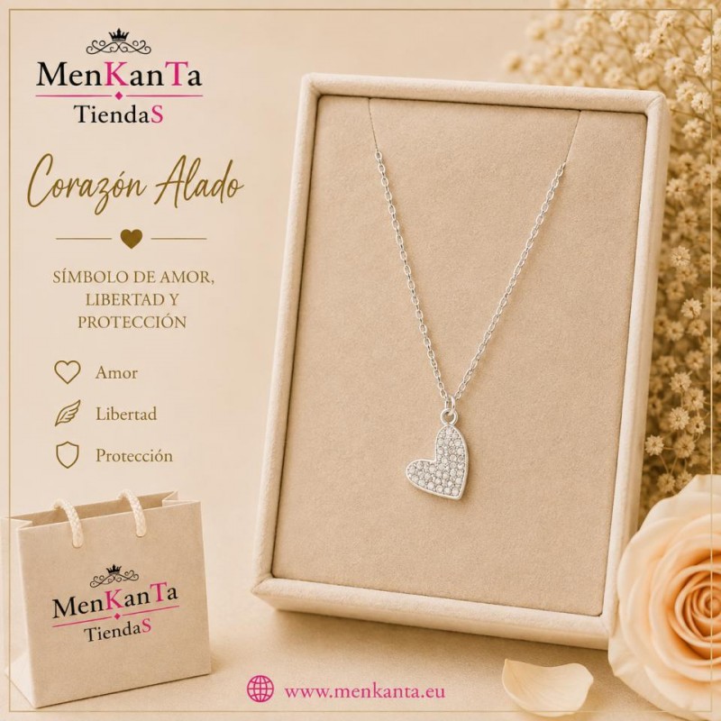 COLGANTE CORAZON CON PIEDRA  PLATEADO